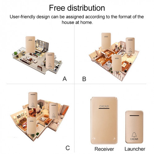 CACAZI FA8 un bouton trois récepteurs sonnette sans fil auto-alimentée pour maison intelligente, prise UE (blanc) SC3EUW1011-010