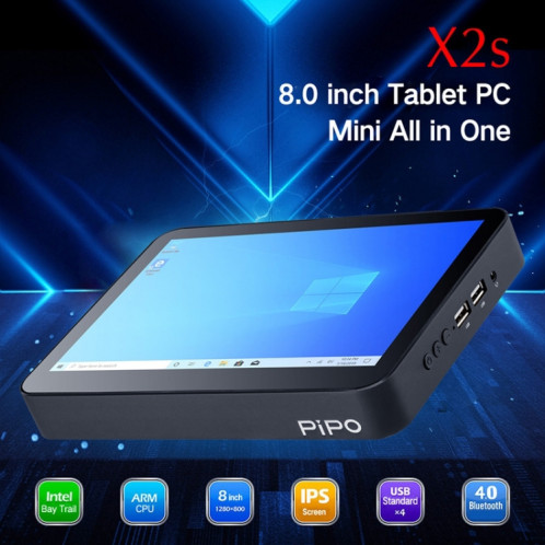 Pipo X2S Mini PC en un, 8 pouces, 2 Go + 64 Go, Windows 10 Intel Atom Z3735F jusqu'à 1,83 GHz, prise en charge WiFi & Bluetooth & TF Card & HDMI & RJ45 (noir) SP369B1645-019