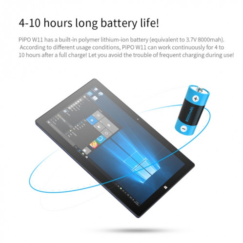PiPO W11 Tablette PC 2 en 1, 11,6 pouces, 8 Go + 128 Go + 128 Go SSD, Système Windows 10, Intel Gemini Lake N4100 Quad Core jusqu'à 2,4 GHz, avec clavier et stylet, prise en charge WiFi double bande et Bluetooth et SP0394291-015