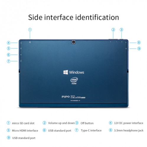 PiPO W11 Tablette PC 2 en 1, 11,6 pouces, 8 Go + 128 Go + 128 Go SSD, Système Windows 10, Intel Gemini Lake N4100 Quad Core jusqu'à 2,4 GHz, avec clavier et stylet, prise en charge WiFi double bande et Bluetooth et SP0394291-015