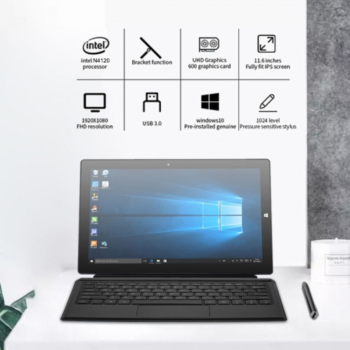 Pipo W11 2 sur 1 Tablet PC, 11,6 pouces, 8 Go + 128 Go, Système Windows 10, Intel Gemini Lake N4120 Quad noyau jusqu'à 2,6 GHz, avec stylet stylé non inclus clavier, support double bande WIFI & Bluetooth & Micro SD SP0493560-014