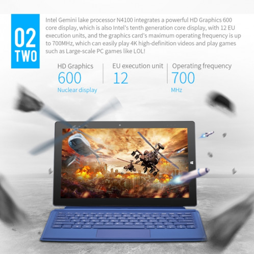 Pipo W11 2 sur 1 Tablet PC, 11,6 pouces, 8 Go + 128 Go, Système Windows 10, Intel Gemini Lake N4120 Quad noyau jusqu'à 2,6 GHz, avec stylet stylé non inclus clavier, support double bande WIFI & Bluetooth & Micro SD SP0493560-014