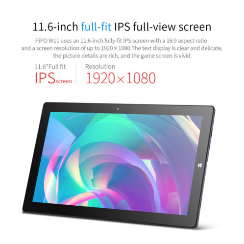 Pipo W11 2 sur 1 Tablet PC, 11,6 pouces, 8 Go + 128 Go, Système Windows 10, Intel Gemini Lake N4120 Quad noyau jusqu'à 2,6 GHz, avec stylet stylé non inclus clavier, support double bande WIFI & Bluetooth & Micro SD SP0493560-014