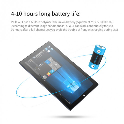 PIPO W11 2 sur 1 Tablet PC, 11,6 pouces, 8 Go + 128GB + 128GB SSD, Système Windows 10, Intel Gemini Lake N4120 Quad noyau jusqu'à 2,6 GHz, avec stylet stylé non inclus clavier, support double bande WIFI & Bluetooth & SP04941551-014