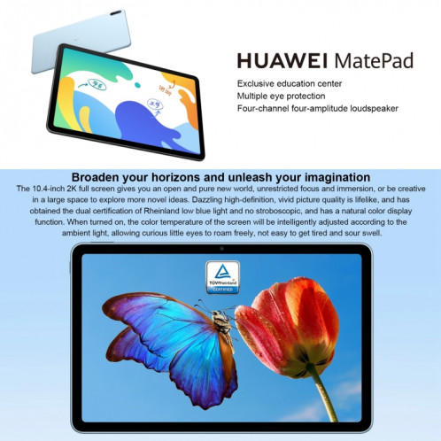 Huawei Matepad 10.4 BAH4-W19 WIFI, 10,4 pouces, 6 Go + 64 Go, HarmonyOS 2 Qualcomm Snapdragon 778g 4G octa noyau jusqu'à 2.42GHz, supportez Dual WiFi, OTG, ne pas prendre en charge Google Play (Silver) SH717S1368-07