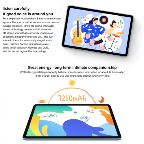 Huawei Matepad 10.4 BAH4-AL10 4G, 10,4 pouces, 6 Go + 128 Go, Harmonyos 2 Qualcomm Snapdragon 778g 4G octa noyau jusqu'à 2.42 GHz, support Dual WiFi, OTG, Réseau: 4G, ne pas prendre en charge Google Play (Bleu) SH719L625-07