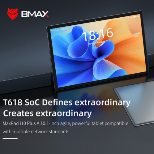  Bmax maxpad i10 Plus, 10,1 pouces, 4 Go + 128 Go, Android 10 OS UNISOC T618 Octa Core 2.0 GHz, support Face Unlock / Dual Sim / TF Card, réseau: 4G, plug (Space Gray) SB67EU798-07