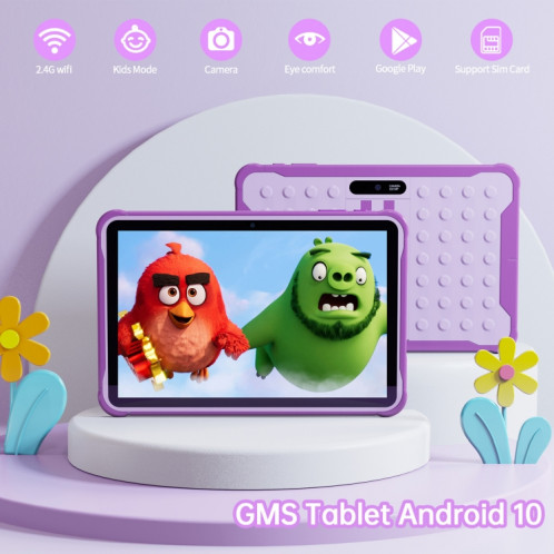 Tablette Pritom K10 pour enfants, 10,1 pouces, 2 Go + 32 Go, Processeur quadricœur Android 10 Unisoc SC7731E, prise en charge des appels téléphoniques WiFi/3G 2,4 G, version globale avec Google Play (violet) SP782P788-07