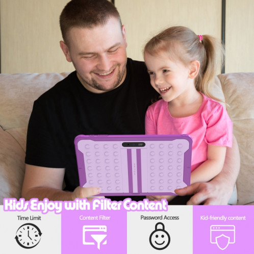 Tablette Pritom K10 pour enfants, 10,1 pouces, 2 Go + 32 Go, Processeur quadricœur Android 10 Unisoc SC7731E, prise en charge des appels téléphoniques WiFi/3G 2,4 G, version globale avec Google Play (violet) SP782P788-07