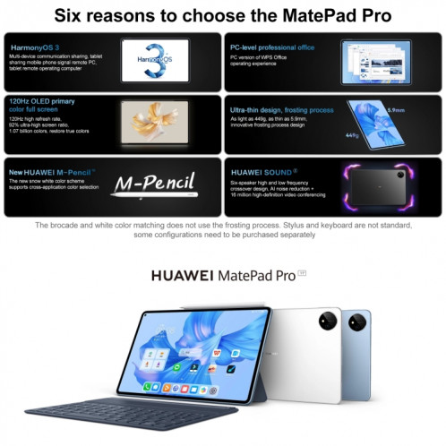 HUAWEI MatePad Pro 11 pouces 2022 Wi-Fi GOT-W29 8 Go + 256 Go, HarmonyOS 3 Qualcomm Snapdragon 870 Octa Core jusqu'à 3,2 GHz, prend en charge le double WiFi/BT/GPS, ne prend pas en charge Google Play (blanc) SH792W1880-012