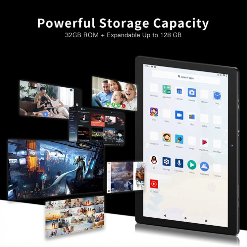 Tablette PC Qunyico Y10, 10,1 pouces, 2 Go + 32 Go, Processeur quadricœur Android 10 Allwinner A100, prise en charge WiFi/Bluetooth 2.4G, version globale avec Google Play, prise US (noir) SH798B1795-07