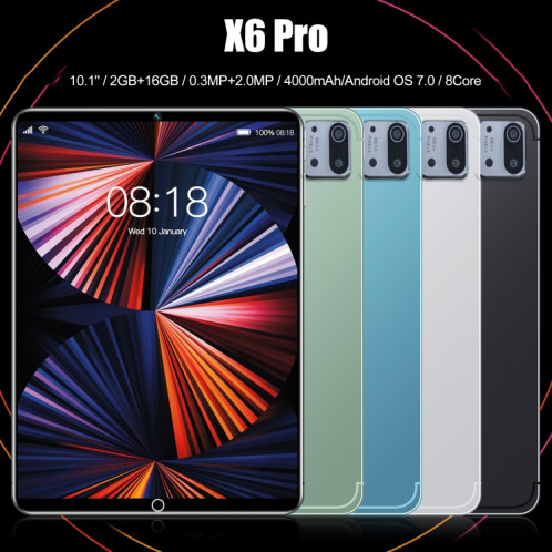 Tablette d'appel téléphonique X6 Pro 3G, 10,1 pouces, 1 Go + 16 Go, Android 5.1 MT6592 Octa Core, prise en charge double SIM, WiFi, BT, GPS (noir) SH885B1429-013