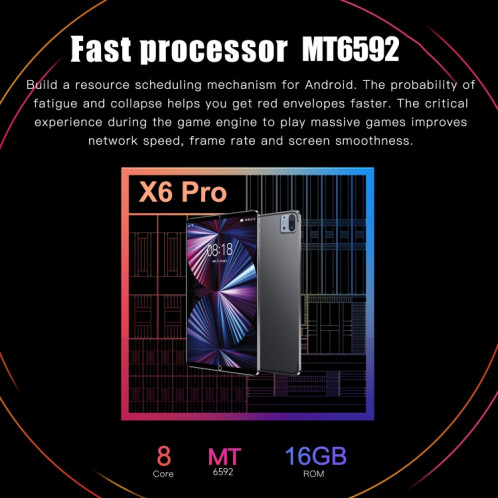 Tablette d'appel téléphonique X6 Pro 3G, 10,1 pouces, 1 Go + 16 Go, Android 5.1 MT6592 Octa Core, prise en charge double SIM, WiFi, BT, GPS (noir) SH885B1429-013