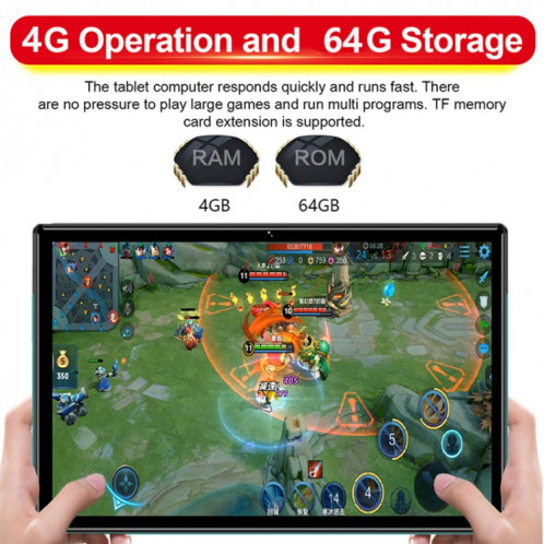 Tablette d'appel téléphonique P60 4G, 10,1 pouces, 4 Go + 64 Go, Android 8.0 MTK6797 Deca Core 2,1 GHz, double SIM, prise en charge GPS, OTG, WiFi, BT (blanc) SH892W116-015