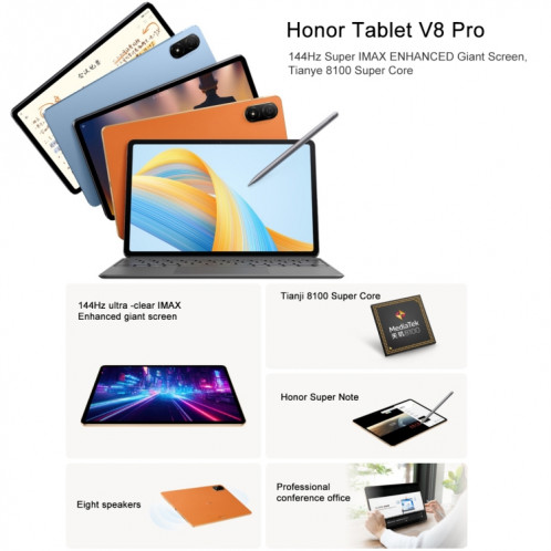 Honor Pad V8 Pro ROD-W09 Wi-Fi, 12,1 pouces, 8 Go + 128 Go, MagicOS 7.0 Dimensity 8100 Octa Core, 8 haut-parleurs 10050 mAh grande batterie, ne prend pas en charge Google (gris) SH899H803-012