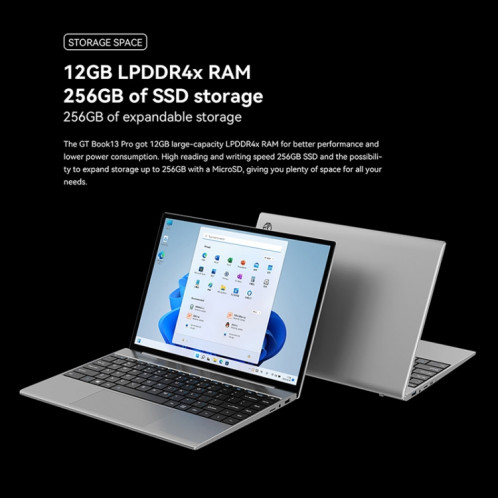 Ordinateur portable ALLDOCUBE GTBook 13 Pro, 13,5 pouces, 12 Go + 256 Go, Windows 11 Intel Celeron N5100 Quad Core, prise en charge de la carte TF et Bluetooth et WiFi double bande (argent) SA918S1739-011