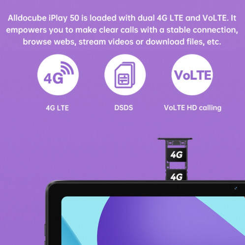 Tablette ALLDOCUBE iPlay 50 4G LTE, 10,4 pouces, 6 Go + 128 Go, Android 12 UNISOC T618 Octa Core 2,0 GHz, prend en charge GPS et BT et WiFi double bande et double SIM (gris) SA929H1182-013