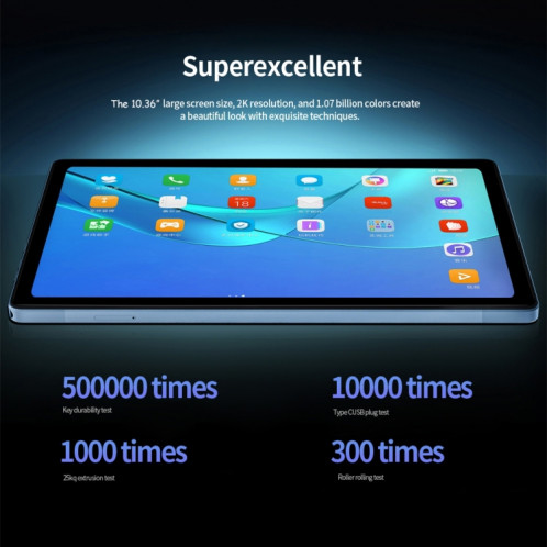Tablette PC BDF P60 4G LTE, 10,36 pouces, 8 Go + 128 Go, Android 11.0 MTK6762 Octa Core, prise en charge double SIM et Bluetooth et WiFi, (bleu) SB965L1566-010