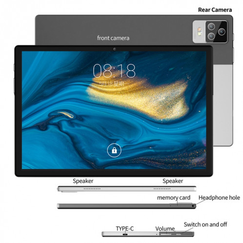 Tablette PC BDF P70 4G LTE, 10,1 pouces, 8 Go + 128 Go, Android 12.0 MTK6762 Octa Core, prise en charge double SIM et Bluetooth et WiFi, (or) SB966J686-012