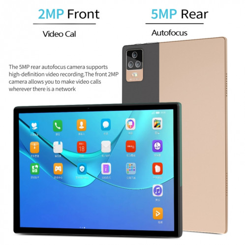 Tablette PC BDF P70 4G LTE, 10,1 pouces, 8 Go + 128 Go, Android 12.0 MTK6762 Octa Core, prise en charge double SIM et Bluetooth et WiFi, (or) SB966J686-012