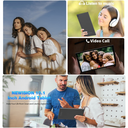 D10A Tablette PC 10,1 pouces, 2 Go + 32 Go, Processeur quadricœur Android 12 Allwinner A133, prise en charge WiFi 6/Bluetooth, version globale avec Google Play, prise US (gris) SH981H1444-011
