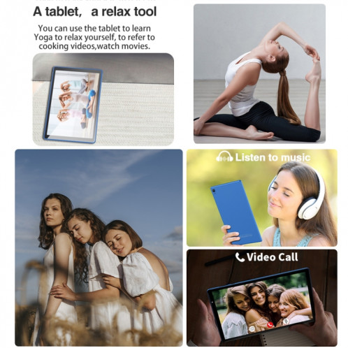 D10A Tablette PC 10,1 pouces, 2 Go + 32 Go, Processeur quadricœur Android 12 Allwinner A133, prise en charge WiFi 6/Bluetooth, version globale avec Google Play, prise US (bleu) SH981L1638-011