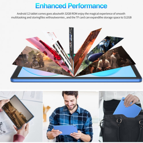 D10A Tablette PC 10,1 pouces, 2 Go + 32 Go, Processeur quadricœur Android 12 Allwinner A133, prise en charge WiFi 6/Bluetooth, version globale avec Google Play, prise US (bleu) SH981L1638-011