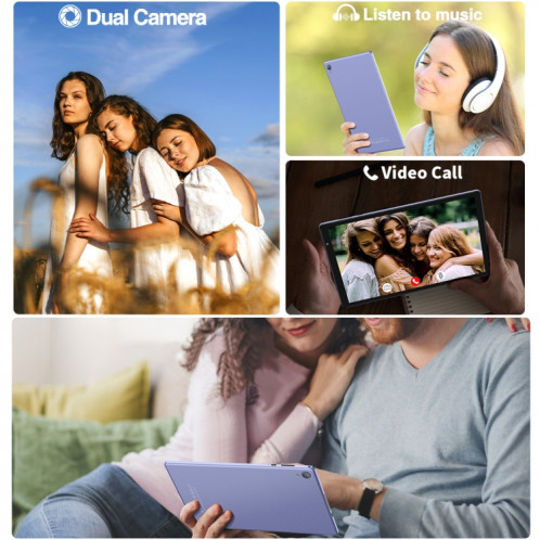 D10A Tablette PC 10,1 pouces, 2 Go + 32 Go, Processeur quadricœur Android 12 Allwinner A133, prise en charge WiFi 6/Bluetooth, version globale avec Google Play, prise US (violet) SH981P984-011