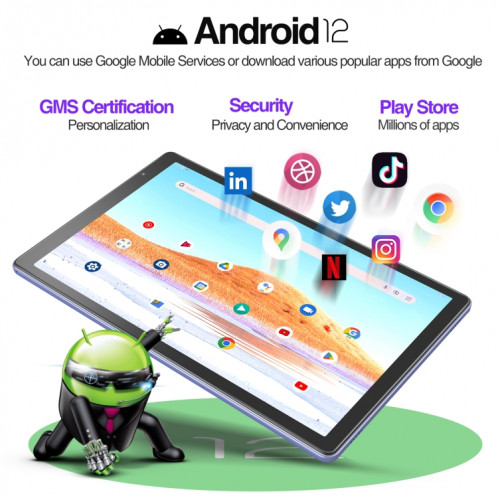 D10A Tablette PC 10,1 pouces, 2 Go + 32 Go, Processeur quadricœur Android 12 Allwinner A133, prise en charge WiFi 6/Bluetooth, version globale avec Google Play, prise US (violet) SH981P984-011