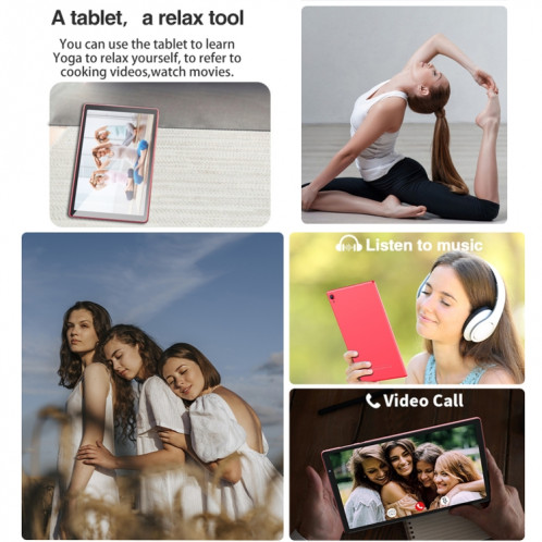D10A Tablette PC 10,1 pouces, 2 Go + 32 Go, Processeur quadricœur Android 12 Allwinner A133, prise en charge WiFi 6/Bluetooth, version globale avec Google Play, prise US (rouge) SH981R323-011