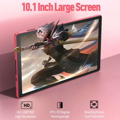 D10A Tablette PC 10,1 pouces, 2 Go + 32 Go, Processeur quadricœur Android 12 Allwinner A133, prise en charge WiFi 6/Bluetooth, version globale avec Google Play, prise US (rouge) SH981R323-011
