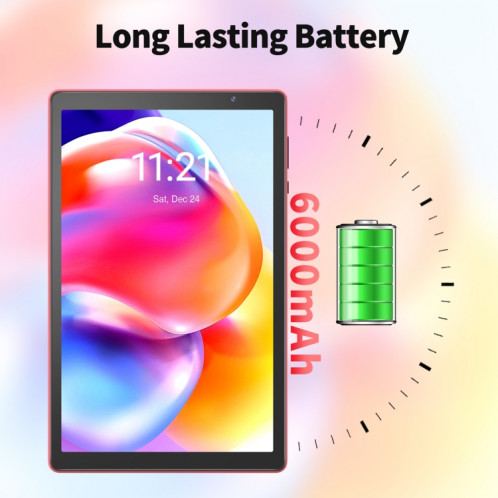 D10A Tablette PC 10,1 pouces, 2 Go + 32 Go, Processeur quadricœur Android 12 Allwinner A133, prise en charge WiFi 6/Bluetooth, version globale avec Google Play, prise US (rouge) SH981R323-011