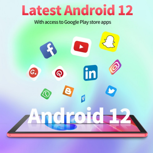 D10A Tablette PC 10,1 pouces, 2 Go + 32 Go, Processeur quadricœur Android 12 Allwinner A133, prise en charge WiFi 6/Bluetooth, version globale avec Google Play, prise US (rouge) SH981R323-011
