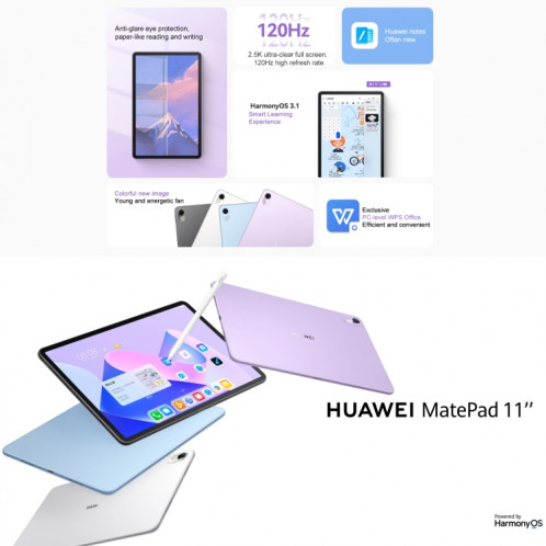 HUAWEI MatePad 11 pouces 2023 WIFI DBR-W00 8 Go + 128 Go, Écran diffus Paperfeel, HarmonyOS 3.1 Qualcomm Snapdragon 865 Octa Core jusqu'à 2,84 GHz, ne prend pas en charge Google Play (blanc) SH000W226-09