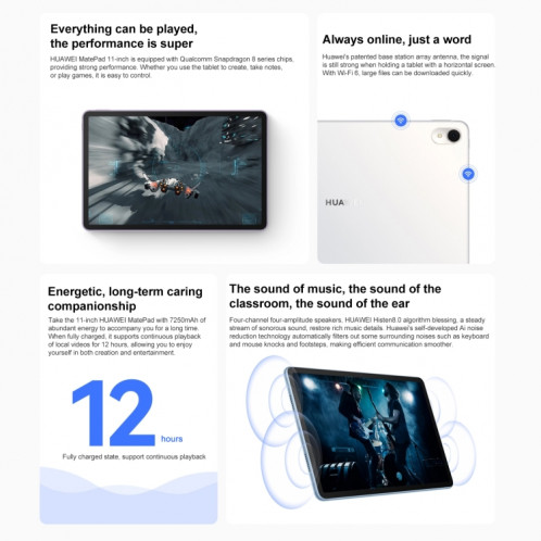 HUAWEI MatePad 11 pouces 2023 WIFI DBR-W00 8 Go + 128 Go, Écran diffus Paperfeel, HarmonyOS 3.1 Qualcomm Snapdragon 865 Octa Core jusqu'à 2,84 GHz, ne prend pas en charge Google Play (blanc) SH000W226-09