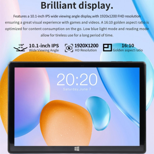 Tablette PC LZ1003, 10,1 pouces, 16 Go + 512 Go, Windows 10, Intel Celeron J4100 Quad Core, prise en charge de la carte TF et HDMI et Bluetooth et double WiFi, avec clavier SH1012469-09