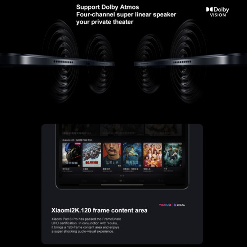 Xiaomi Pad 6 Pro, 11,0 pouces, 12 Go + 512 Go, MIUI 14 Qualcomm Snapdragon 8+ 4 nm Octa Core jusqu'à 3,2 GHz, caméra frontale HD 20 MP, batterie 8600 mAh (noir) SX017B185-019