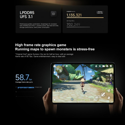 Xiaomi Pad 6 Pro, 11,0 pouces, 12 Go + 512 Go, MIUI 14 Qualcomm Snapdragon 8+ 4 nm Octa Core jusqu'à 3,2 GHz, caméra frontale HD 20 MP, batterie 8600 mAh (or) SX017J678-019