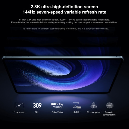 Xiaomi Pad 6 Pro, 11,0 pouces, 12 Go + 512 Go, MIUI 14 Qualcomm Snapdragon 8+ 4 nm Octa Core jusqu'à 3,2 GHz, caméra frontale HD 20 MP, batterie 8600 mAh (or) SX017J678-019