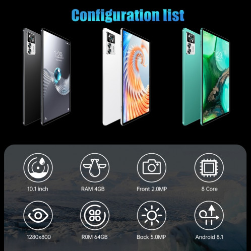 Tablette PC 12S Pro 4G LTE, 10,1 pouces, 4 Go + 64 Go, Android 8.1 MTK6755 Octa-core 2.0GHz, Support Dual SIM / WiFi / Bluetooth / GPS (Vert) SH022G1530-016