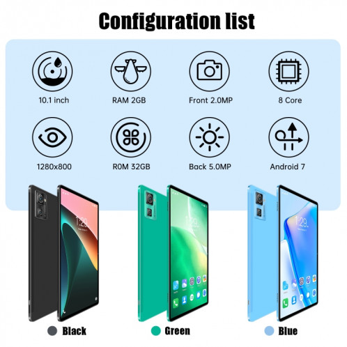 Tablette d'appel téléphonique 20S Pro 3G, 10,1 pouces, 2 Go + 32 Go, Android 7.0 MTK6735 Quad-core 1.3GHz, Prise en charge Dual SIM / WiFi / Bluetooth / GPS (Bleu) SH023L1056-016