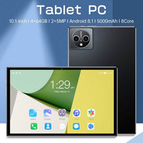 Tablette PC X15 4G LTE, 10,1 pouces, 4 Go + 64 Go, Android 8.1 MTK6755 Octa-core 2.0GHz, Support Double SIM / WiFi / Bluetooth / GPS (Noir) SH027B1125-015