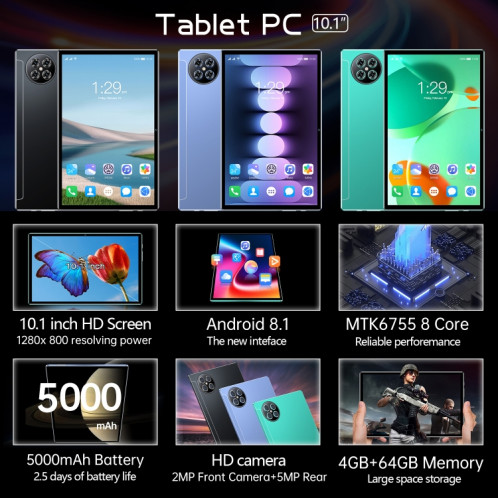 Tablette PC X90 4G LTE, 10,1 pouces, 4 Go + 64 Go, Android 8.1 MTK6755 Octa-core 2.0GHz, Support Double SIM / WiFi / Bluetooth / GPS (Noir) SH028B1085-016