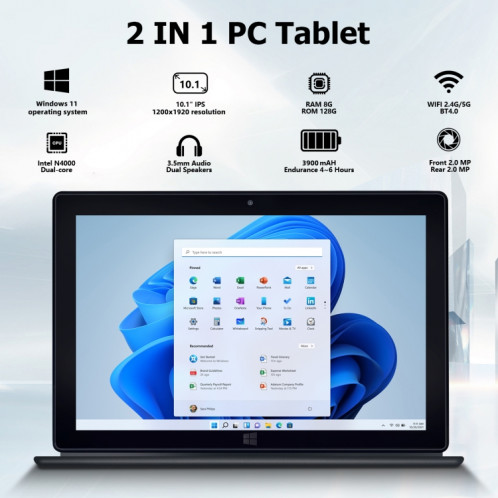 Tablette PC LZ1003, 10,1 pouces, 8 Go + 128 Go, Windows 11, Intel Gemini Lake N4000 Dual Core, clavier non inclus SH10791596-010