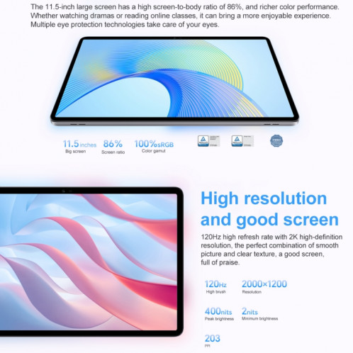 Honor Pad X8 Pro ELN-W09 Wi-Fi, 11,5 pouces, 4 Go + 128 Go, MagicOS 7.1 Qualcomm Snapdragon 685 Octa Core, 6 haut-parleurs, ne prend pas en charge Google (gris) SH087H1217-011