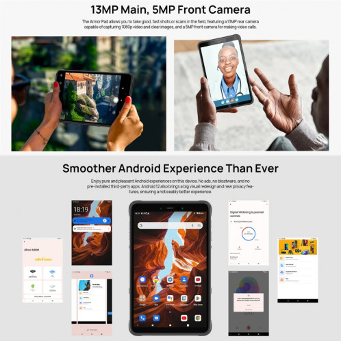  Tablette PC robuste Ulefone Armor Pad, 8,0 pouces, 4 Go + 64 Go, IP68 étanche antichoc antipoussière, Android 12 MediaTek Helio G25 Octa Core, prise en charge de l'extension uSmart, réseau : 4G, prise SU090B544-011