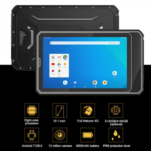 Tablette robuste 4G Cenava Q10 4G, 10,1 pouces, 4GB + 64 Go, IP68 imperméable imperméable anti-anti-poussière, Android 9.0, MT6762 OCTA COE 1.5GHZ-2.0GHz, support OTG / GPS / NFC / WiFi / BT / TF Carte (Noir) SC162B1570-013