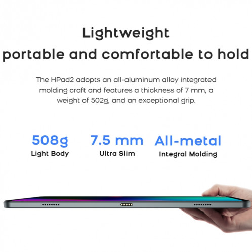 HEADWOLF Hpad2 4G LTE, 10,95 pouces, 8 Go + 256 Go, Android 11 Unisoc T618 Octa Core jusqu'à 2,0 GHz, prise en charge de la double carte SIM, du WiFi et du Bluetooth, version globale avec Google Play, prise américaine SH96TK713-011
