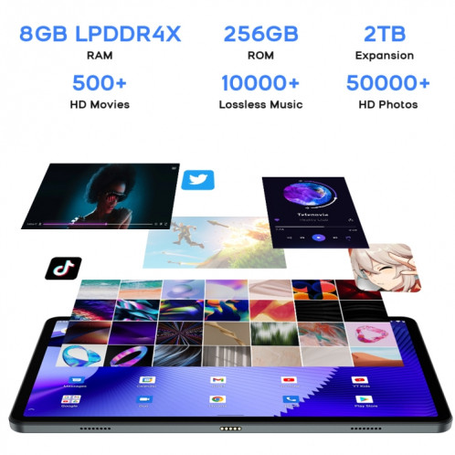 HEADWOLF Hpad2 4G LTE, 10,95 pouces, 8 Go + 256 Go, Android 11 Unisoc T618 Octa Core jusqu'à 2,0 GHz, prise en charge de la double carte SIM, du WiFi et du Bluetooth, version globale avec Google Play, prise américaine SH96TK713-011