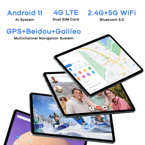 HEADWOLF Hpad2 4G LTE, 10,95 pouces, 8 Go + 256 Go, Android 11 Unisoc T618 Octa Core jusqu'à 2,0 GHz, prise en charge de la double carte SIM, du WiFi et du Bluetooth, version globale avec Google Play, prise américaine SH96TK713-011